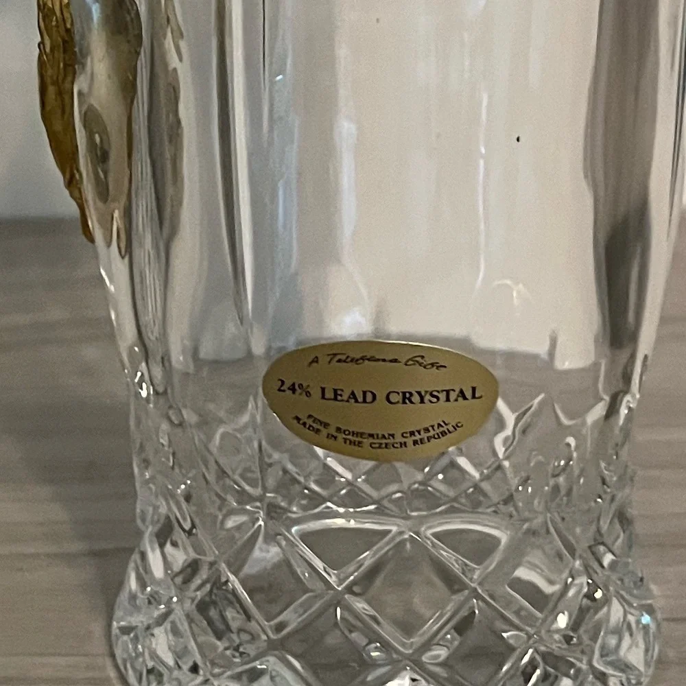 VTG Teleflora Heavy Bohemian Lead Crystal Hurricane Candle Holder Golden Angel